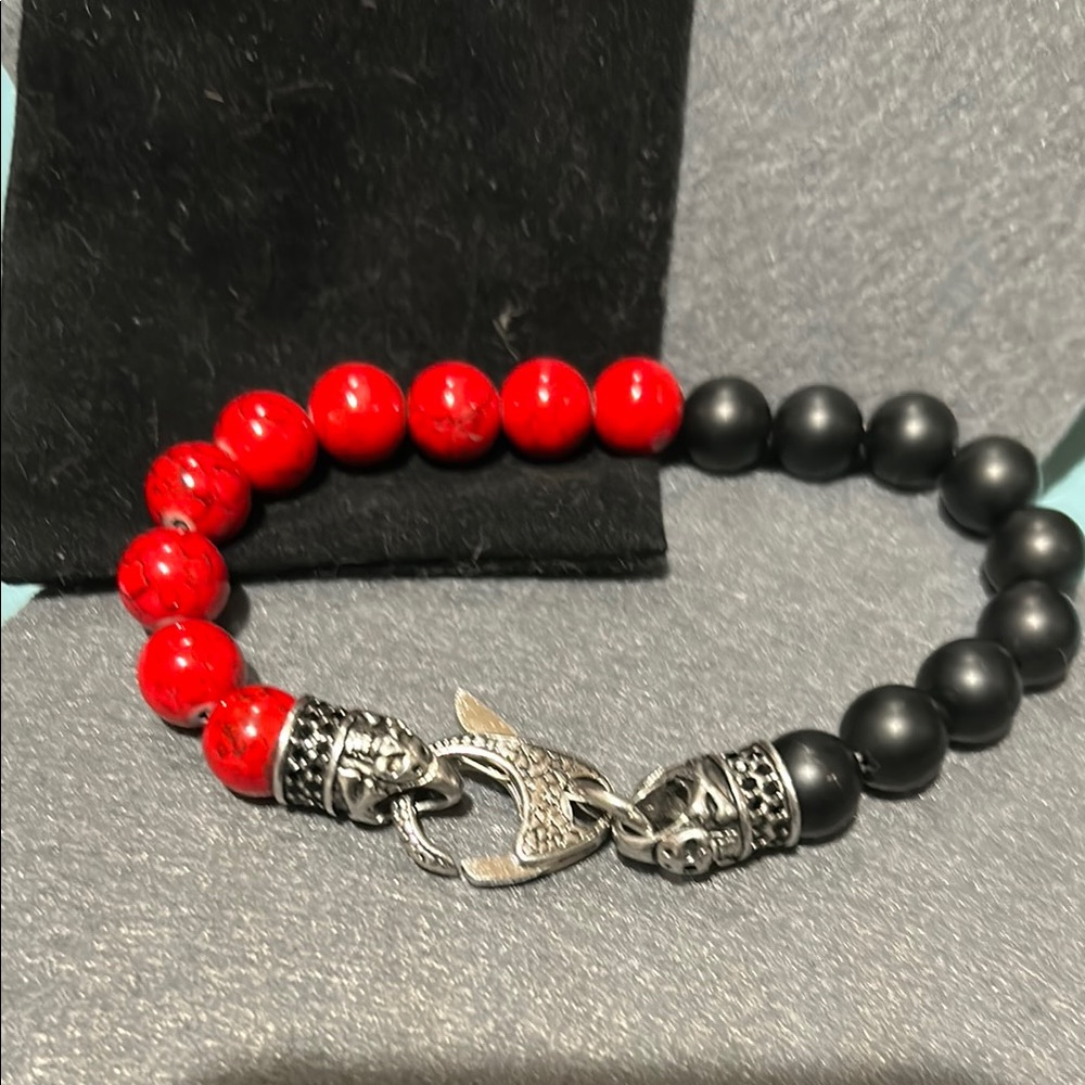 Men's Blackjack Jewelry Co. Genuine Gemstone Stainless Steel Beaded Bracelet